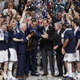 NCAA President Mark Emmert congratulates Jay Wright on Villanova’s 2018 National Championship.